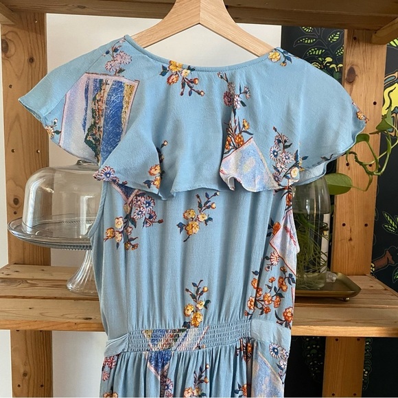 Anthropologie Maeve Blue Floral Postcard Print Rosalia Wrap Dress - Picture 11 of 16